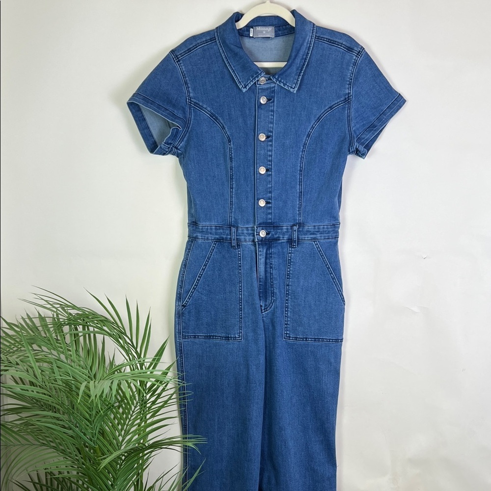 Denim Blue Jumpsuit Cropped Short Sleeve 10 - Picture 1 of 11